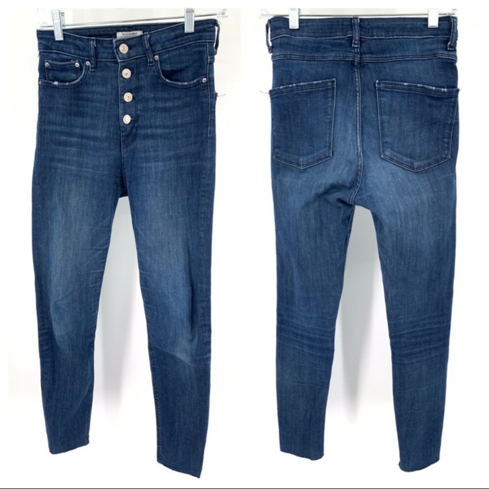 Zara exposed button fly high rise ankle jeans